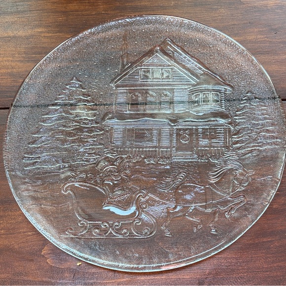 Libbey Other - 2504 Libbey Glass Vintage Serving Platter Christmas Winter Sleigh Ride Scene